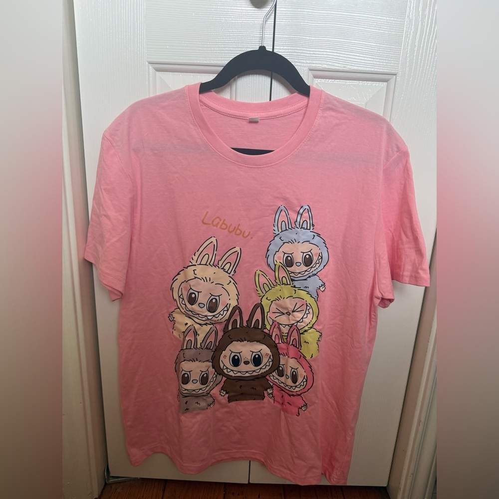 Labubu Pink Graphic T-Shirt with Cartoon Characters